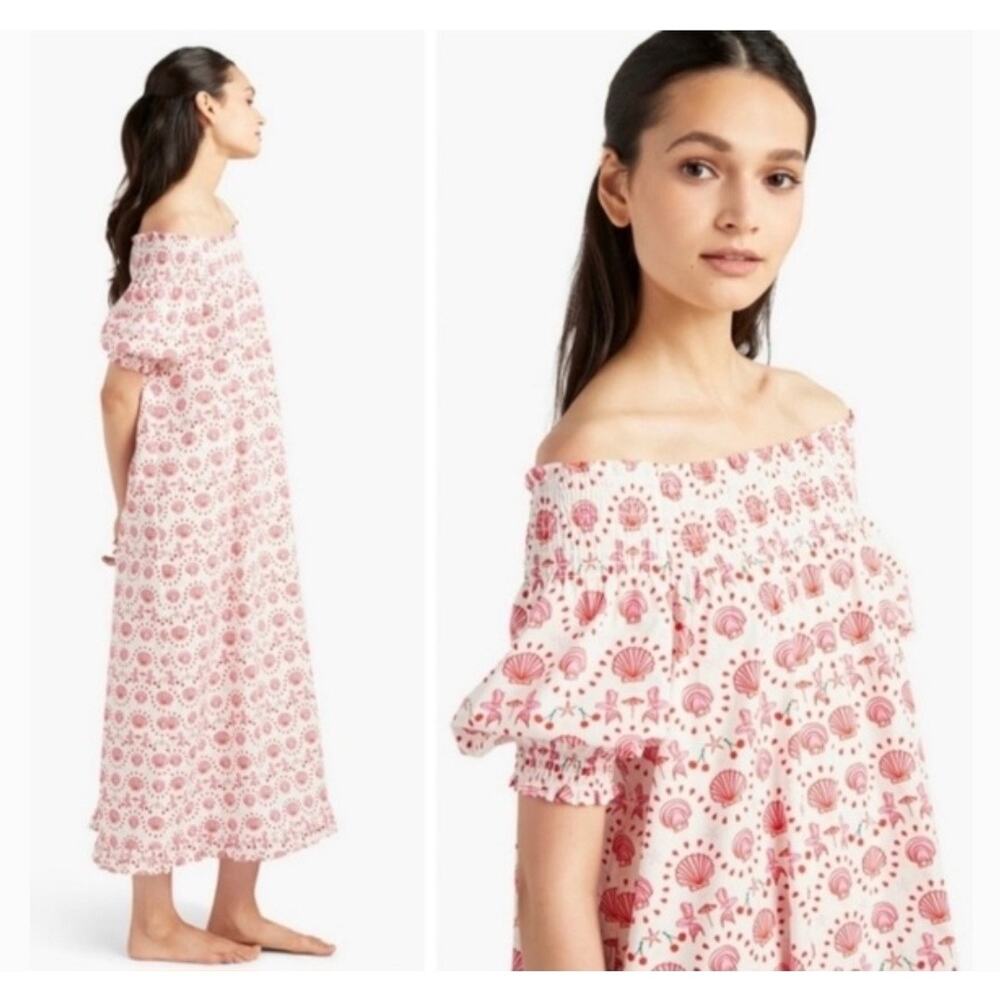 Hill House The Caroline Nap Midi Dress White Pink Mermaid NWT Size X-Small